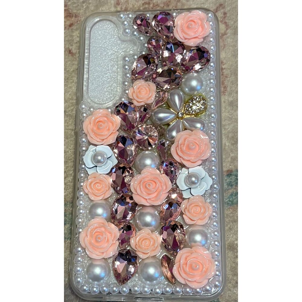 Floral and Gemstone Decoden Phone Case with Beaded Wrist Strap iphone 16 plus